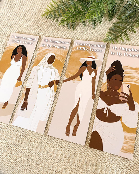 4 Pack I Am My Happiness Black Woman Bookmark Set. Green
