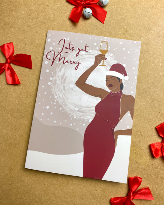 Lets Get Merry, Seasons Greetings - Black Christmas Card