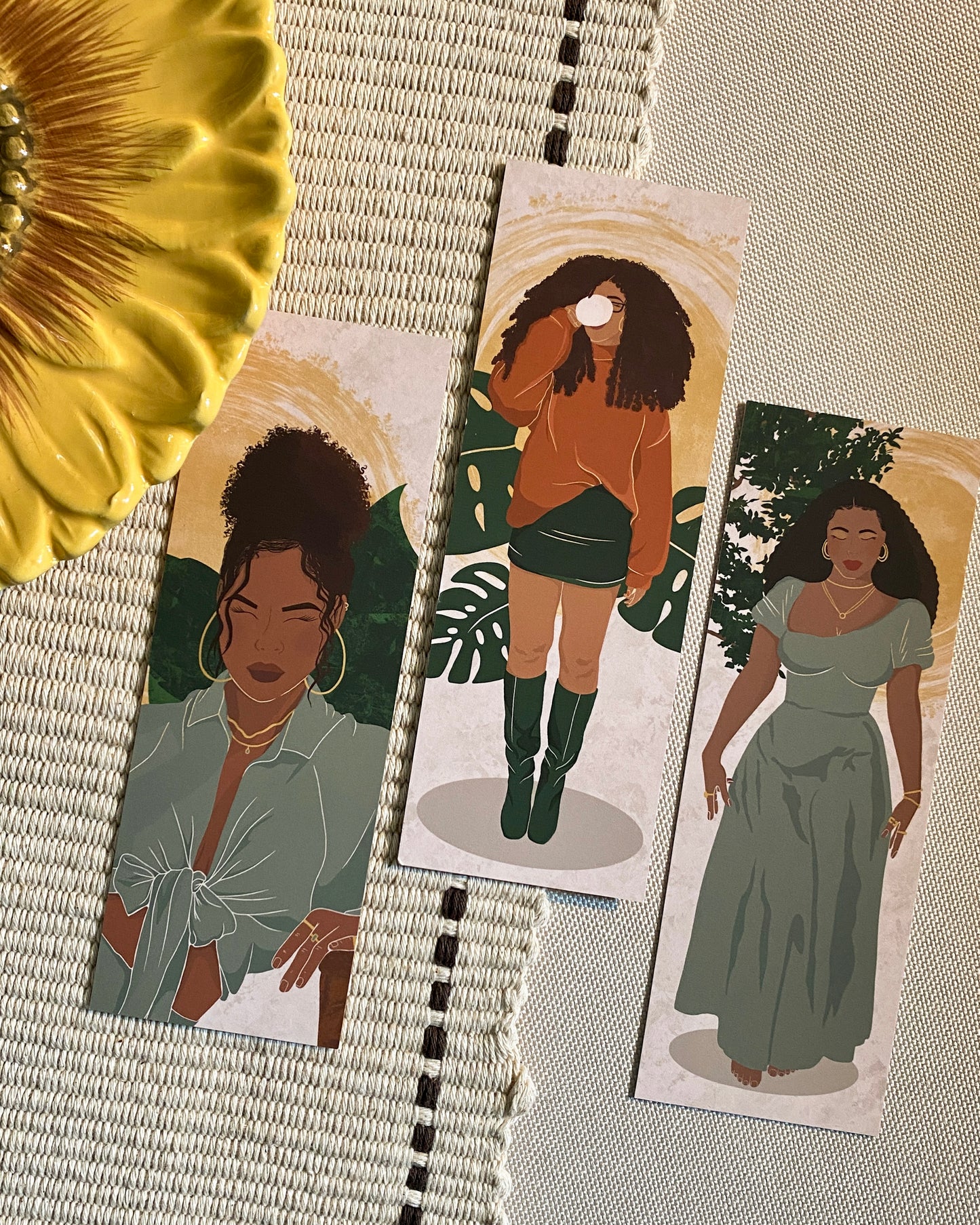 3 Pack Its A Vibe Black Woman Bookmark Set. Green