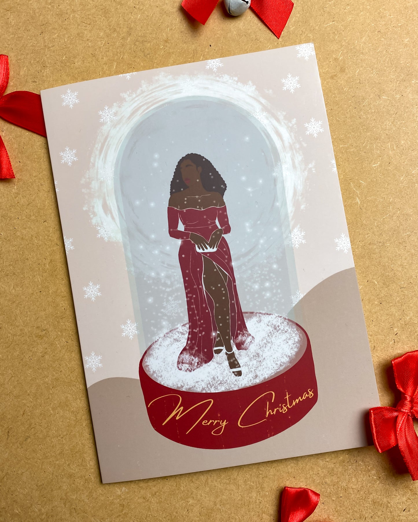 Black Woman Snow Globe, Seasons Greetings - Black Christmas Card