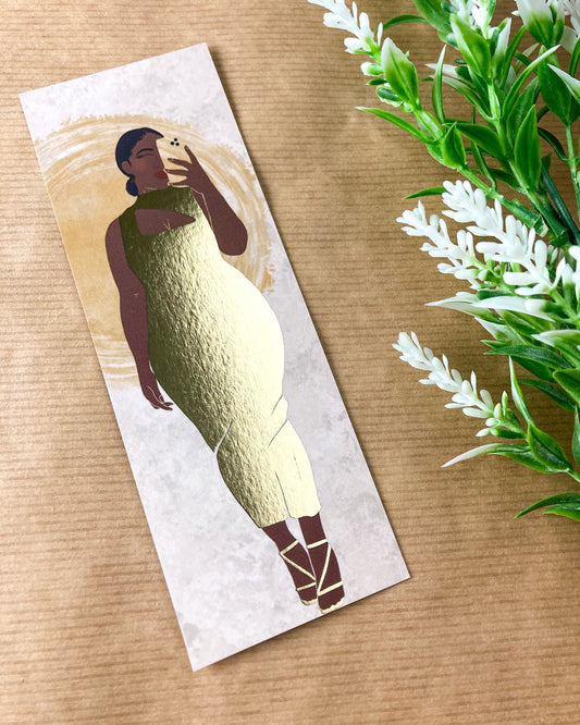 Gold velvet woman bookmark.