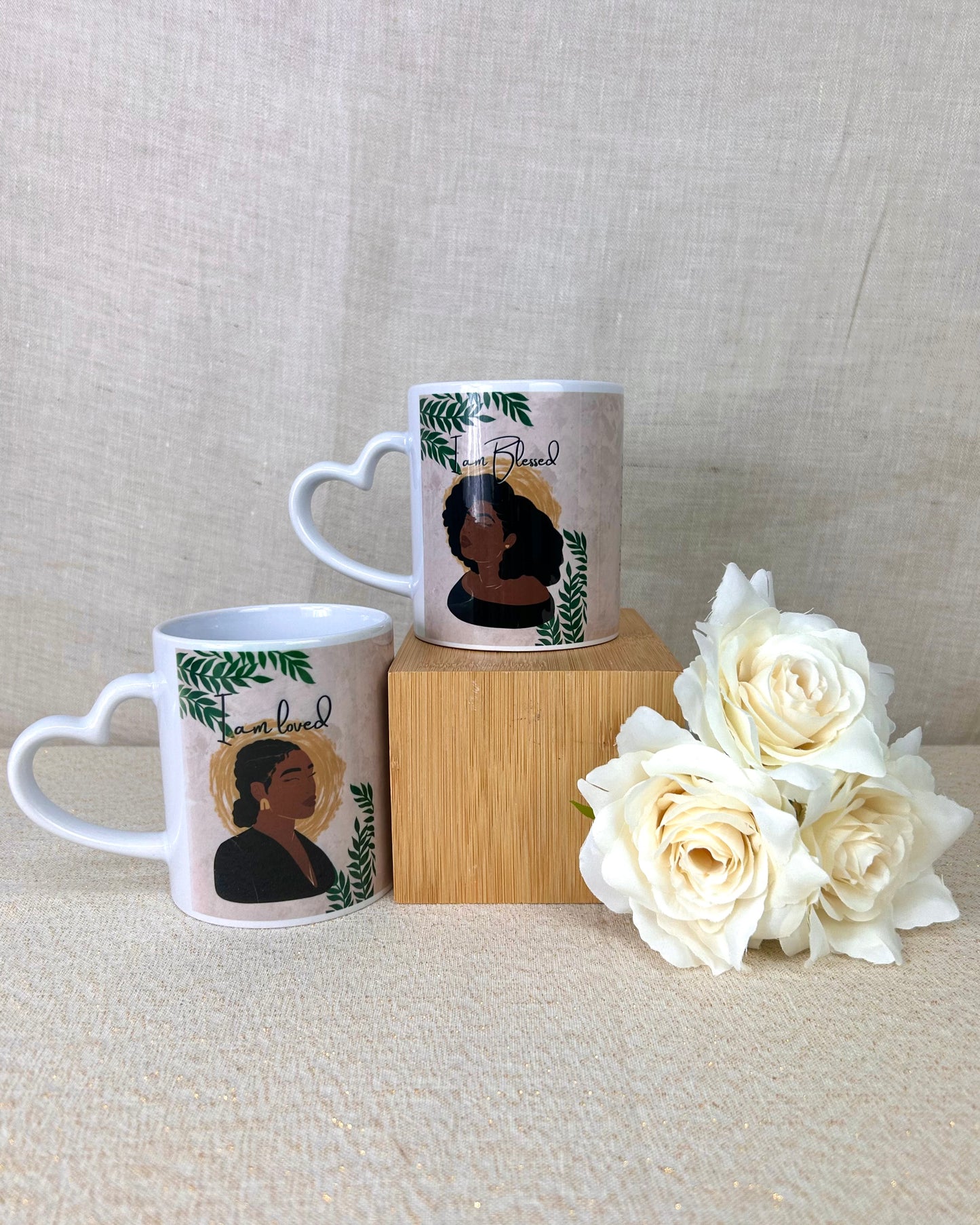 I Am Loved, I Am Blessed Heart Handle Mug Set