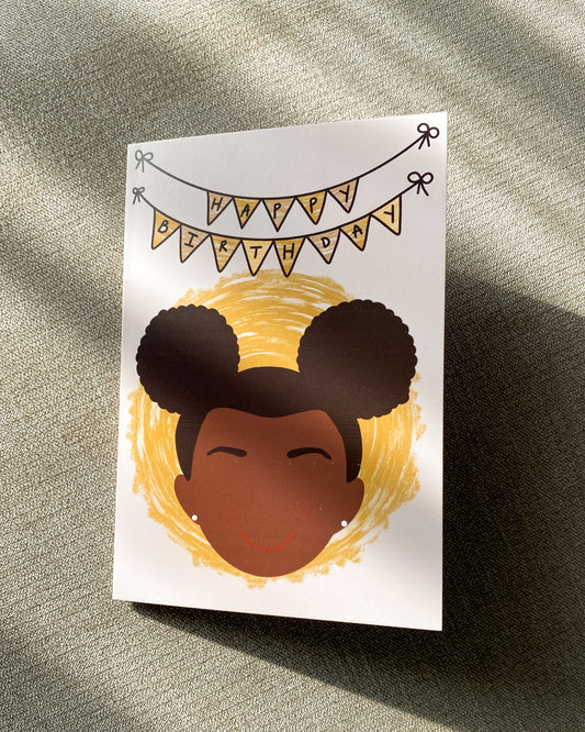 Kids Mini Birthday Card - Girl With Afro Puffs Asia