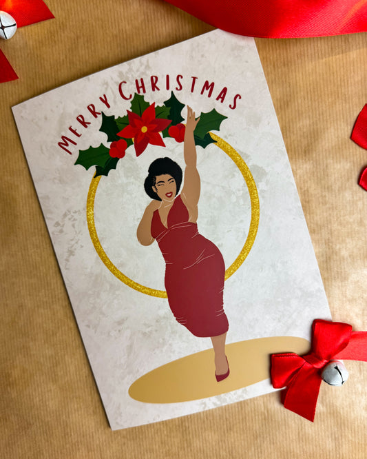 Katrina’s Christmas Party Ring- Black mixed race Woman Christmas Card