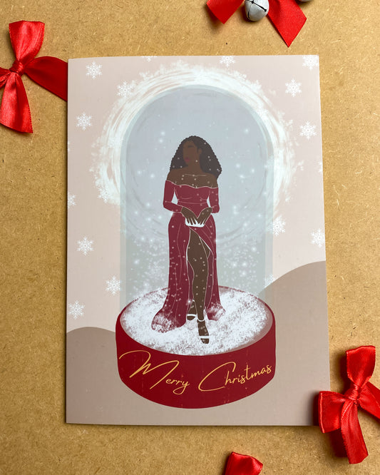 Black Woman Snow Globe, Seasons Greetings - Black Christmas Card