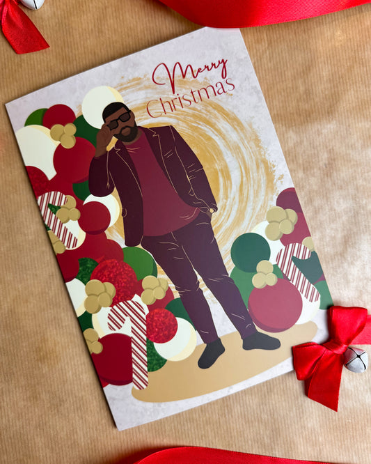 Ade’s Christmas Party Balloons  - Black Man Christmas Card