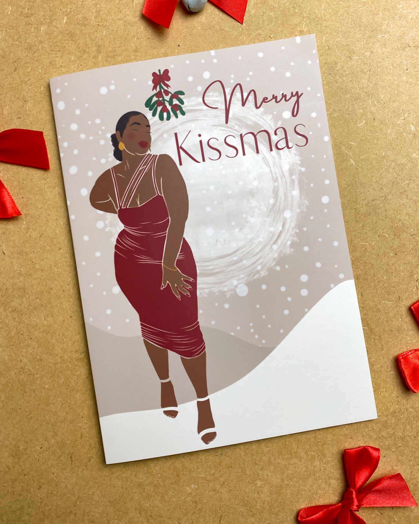 Merry Kissmas, Seasons Greetings - Black Christmas Card