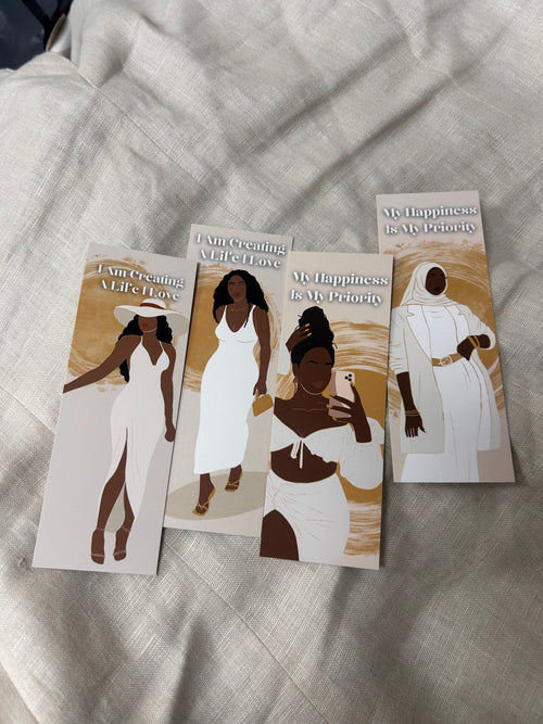 4 Pack I Am My Happiness Black Woman Bookmark Set. Green