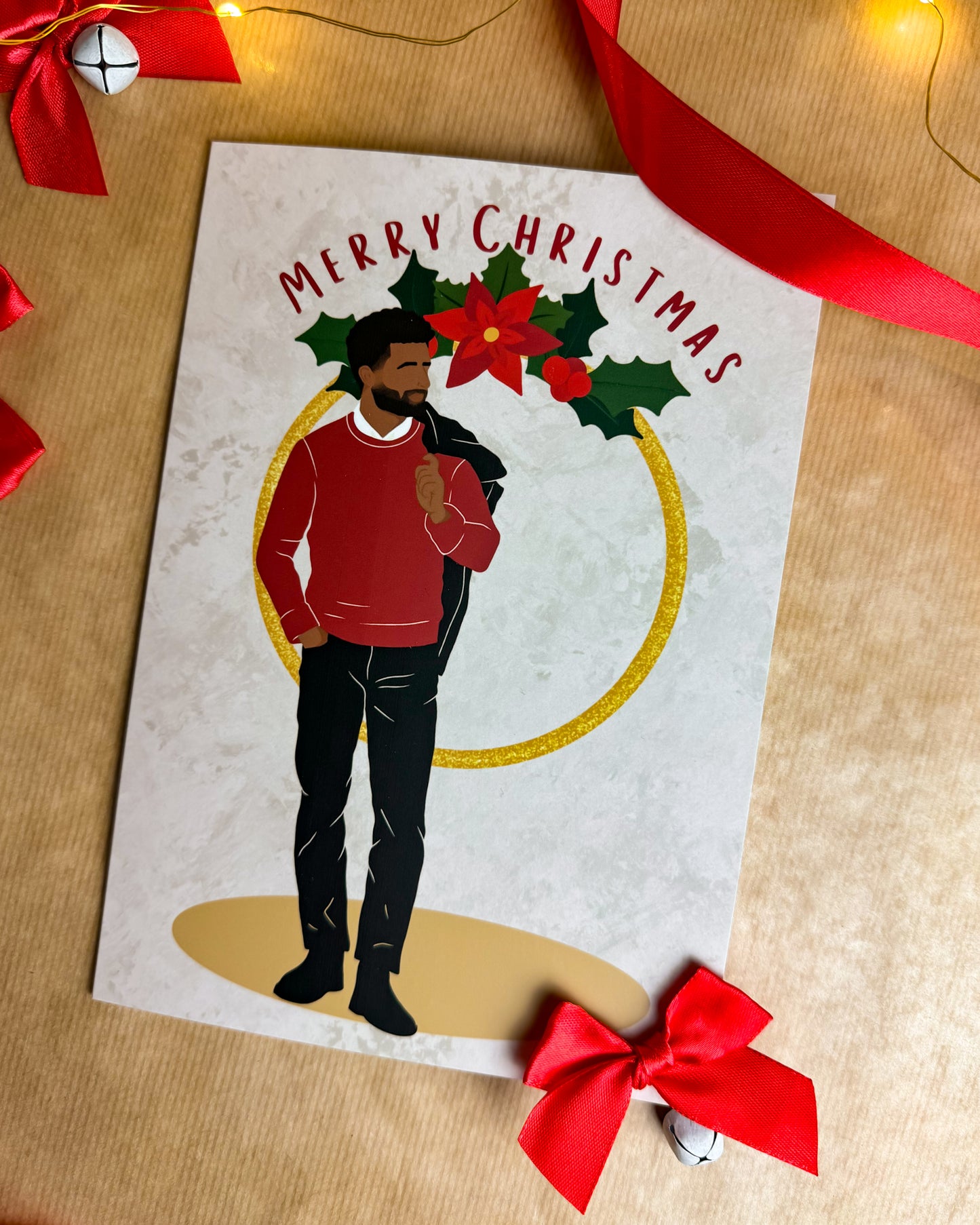 Mannys Christmas Party Ring  - Black Man Christmas Card