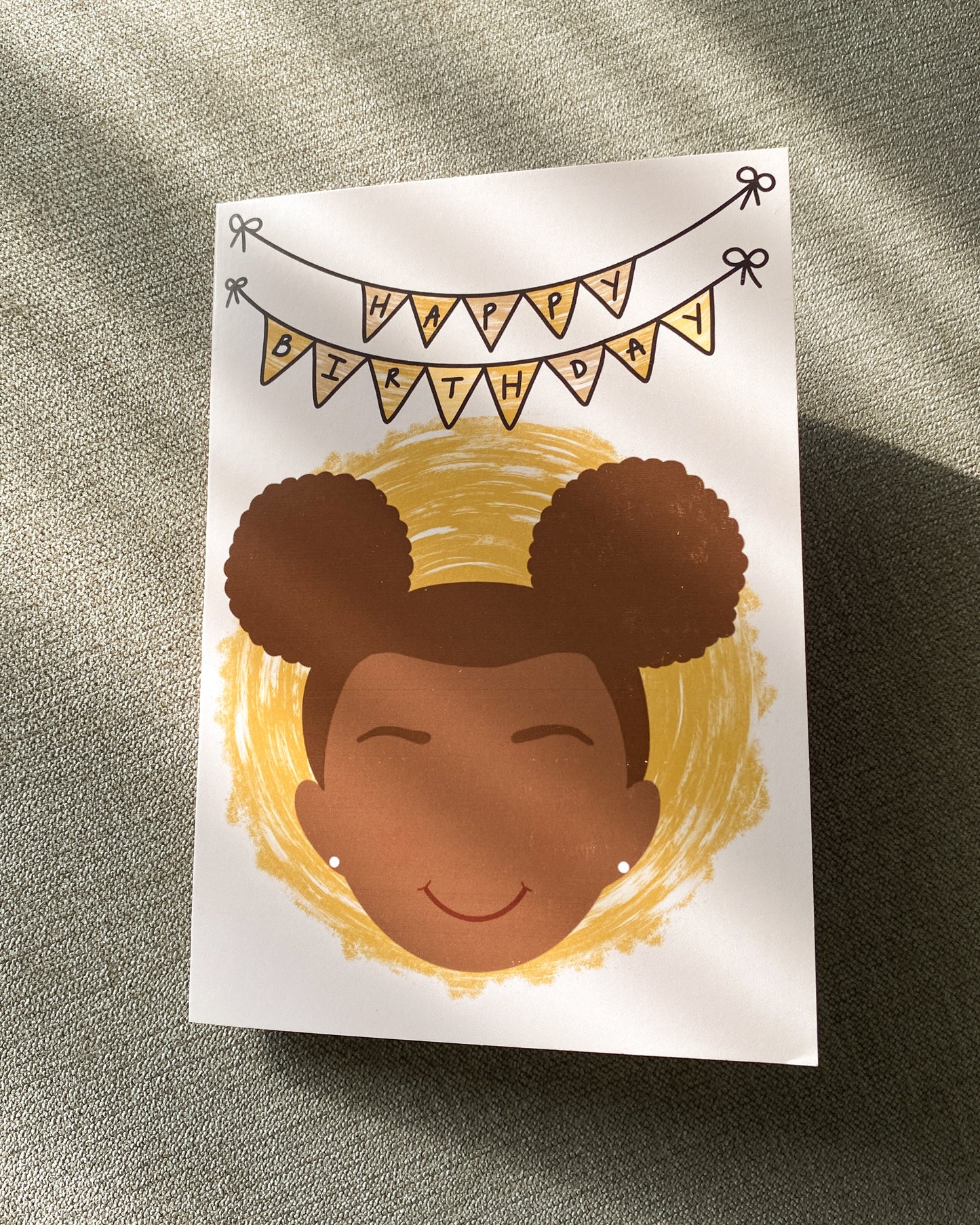 Kids Mini Birthday Card - Girl With Afro Puffs Ginny