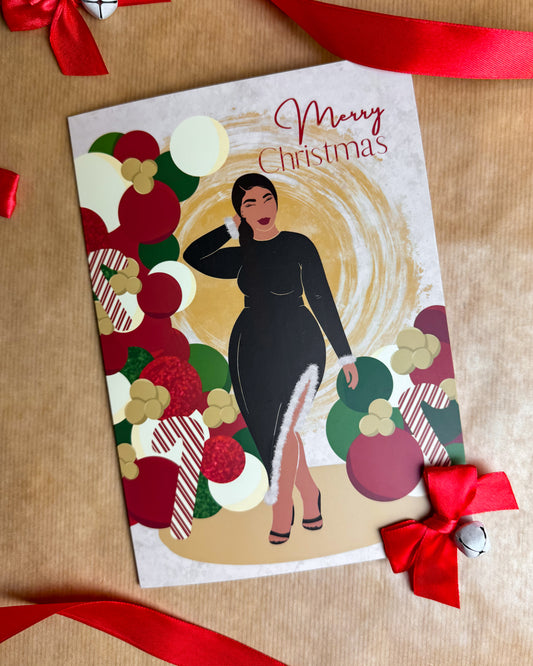 Selima’s Christmas Party Balloons - Black Woman Christmas Card