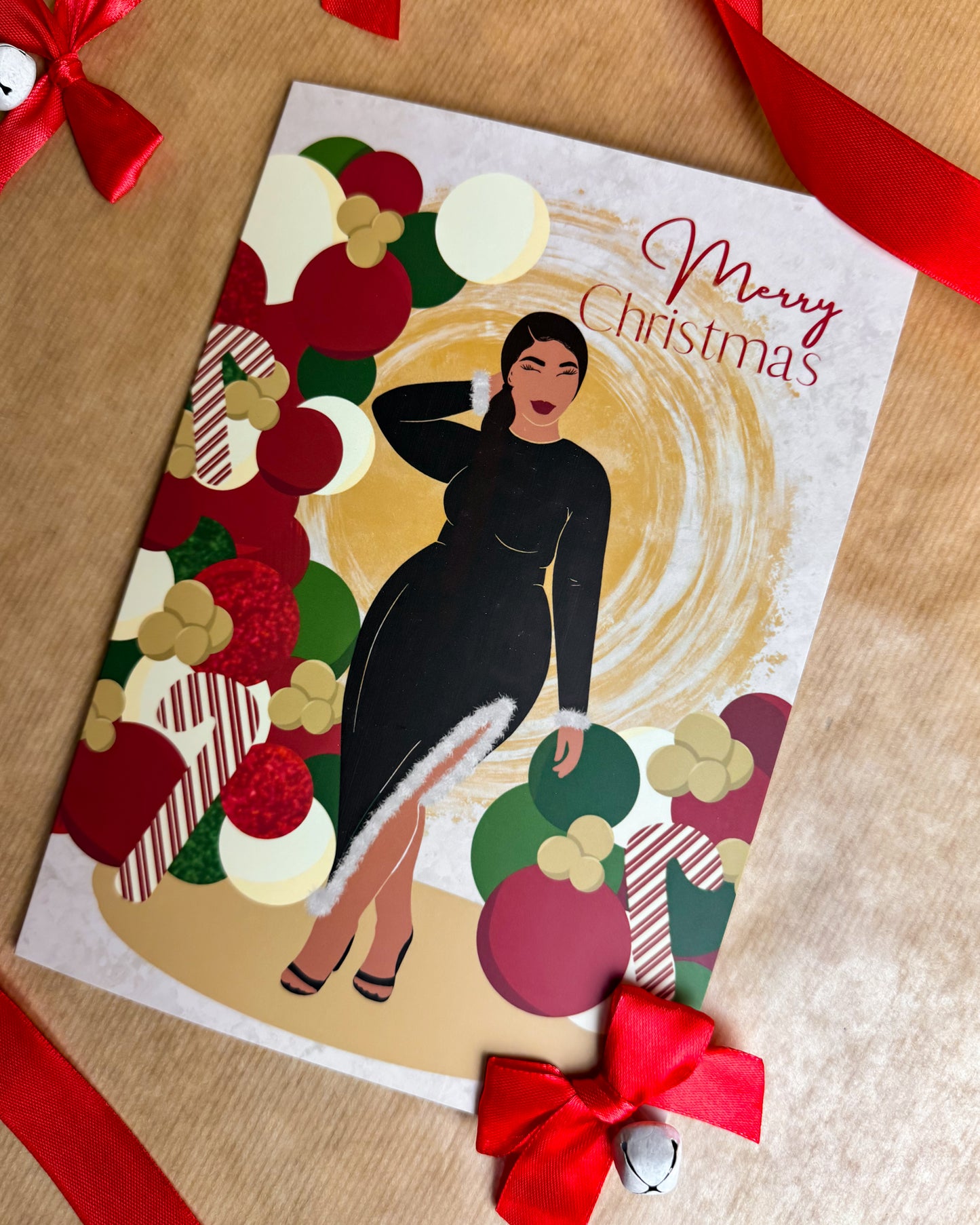 Selima’s Christmas Party Balloons - Black Woman Christmas Card
