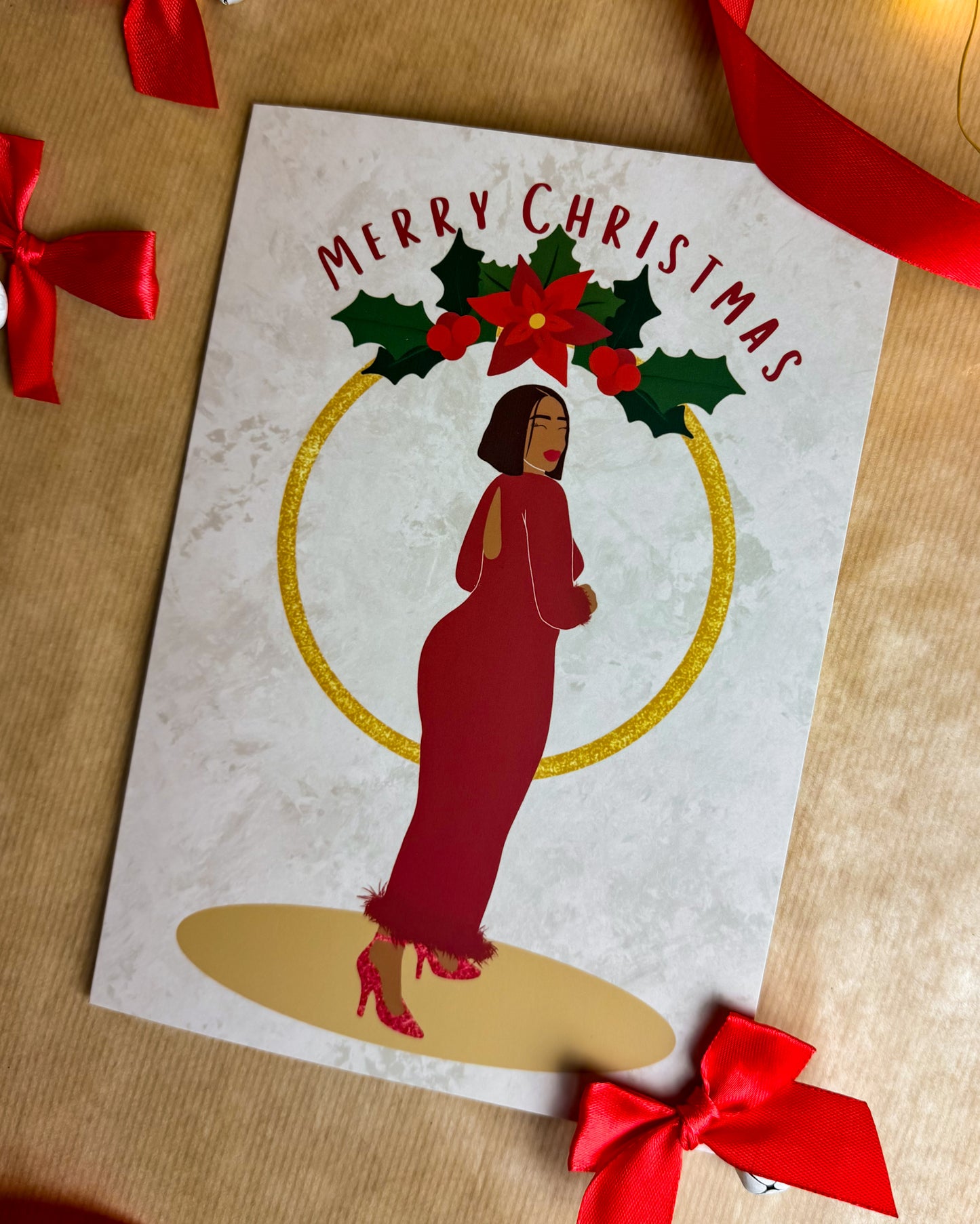 Alexandra’s Christmas Party Ring- Black mixed race Woman Christmas Card
