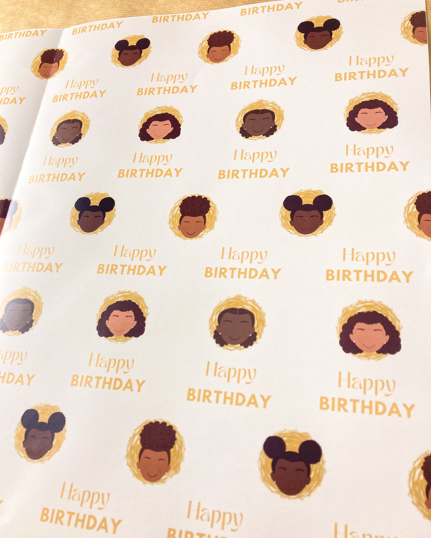 Girls Happy Birthday Wrapping Paper - Kids Ethnic Black Mixed Race Children Gift Wrap girl