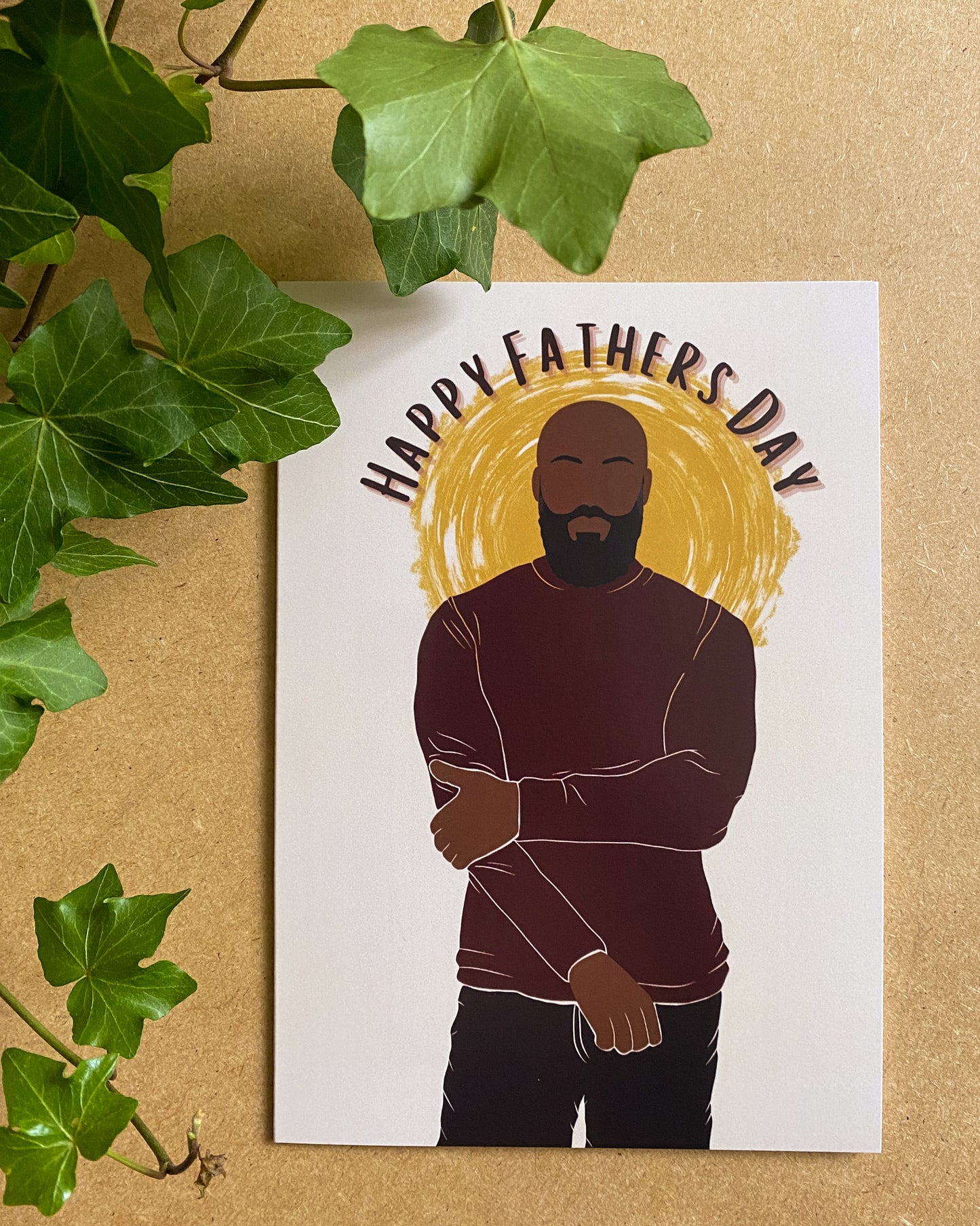 Bald & Bearded Black Happy Father’s Day Card. Dark