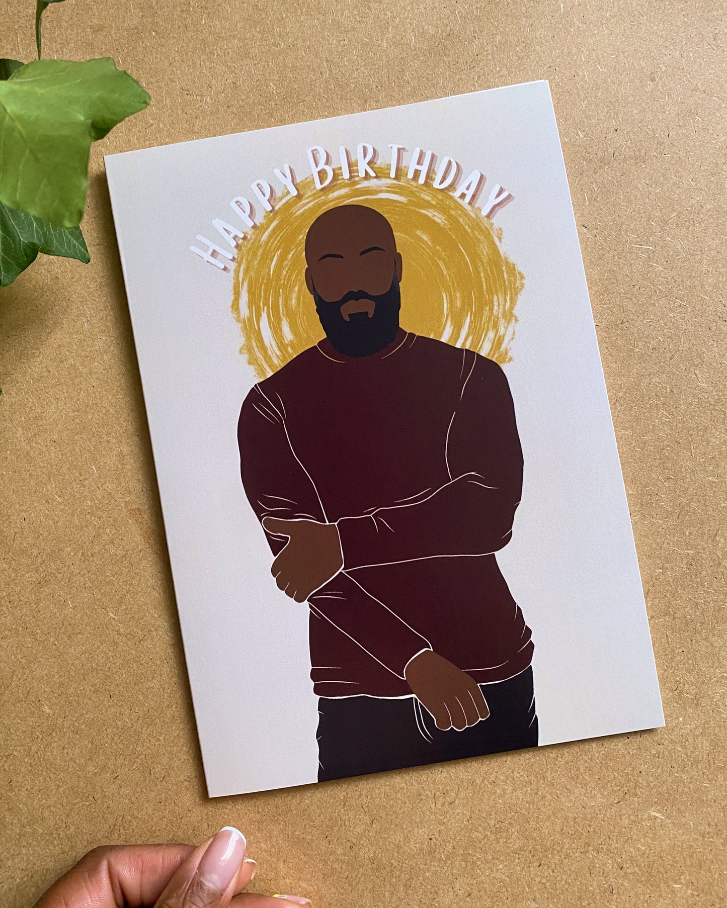 Dash Bald & Bearded Black Man Happy Birthday Card. Dark