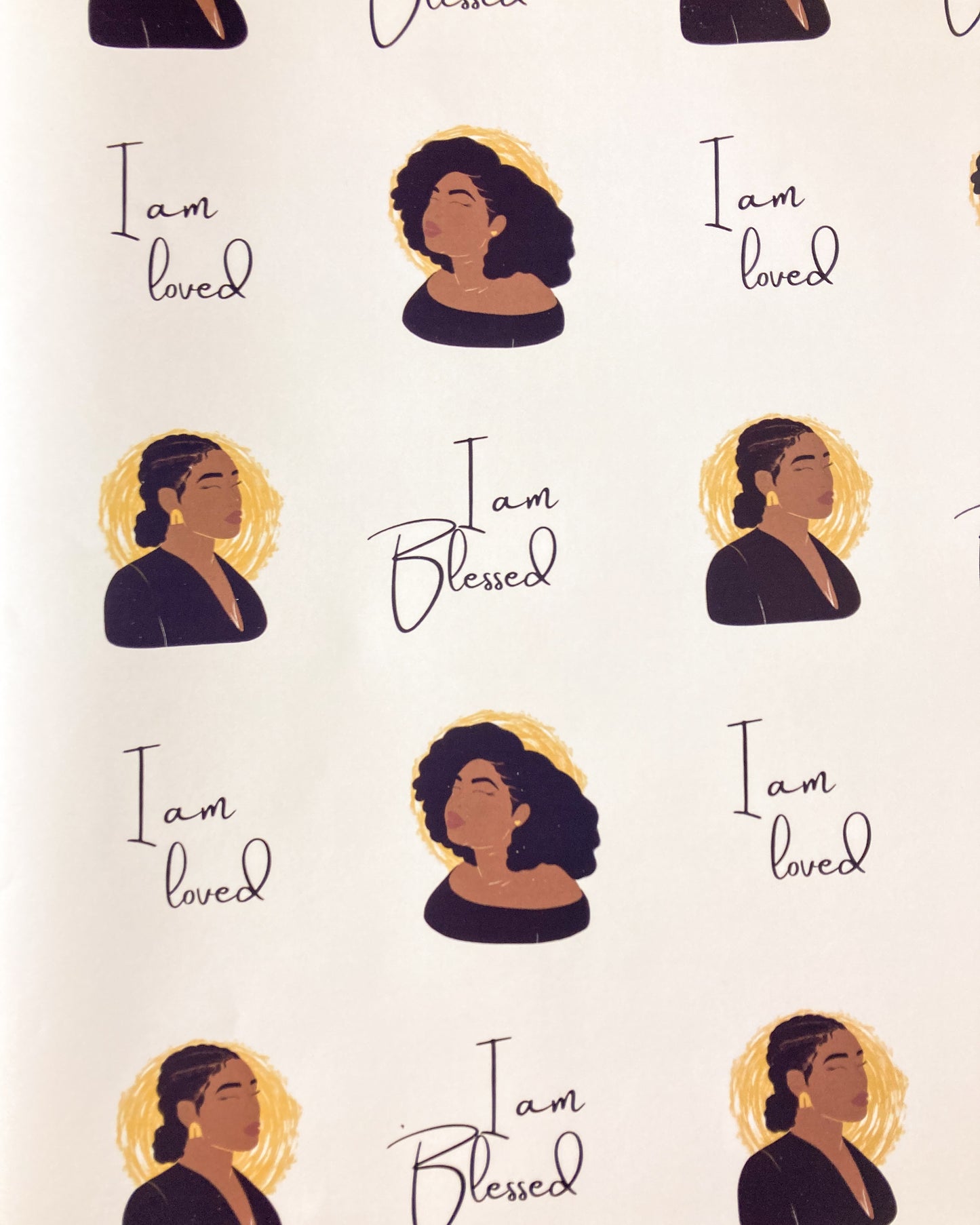 I Am Loved, I Am Blessed Wrapping Paper - Black Mixed Race Woman Gift Wrap