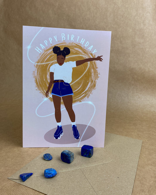 Black Skater Girl Birthday Card - Black Woman Birthday Card
