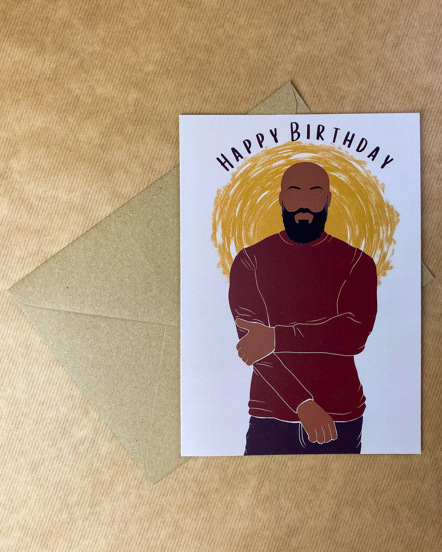 Bald & Bearded Black Man Birthday Card. Black Dad Card.