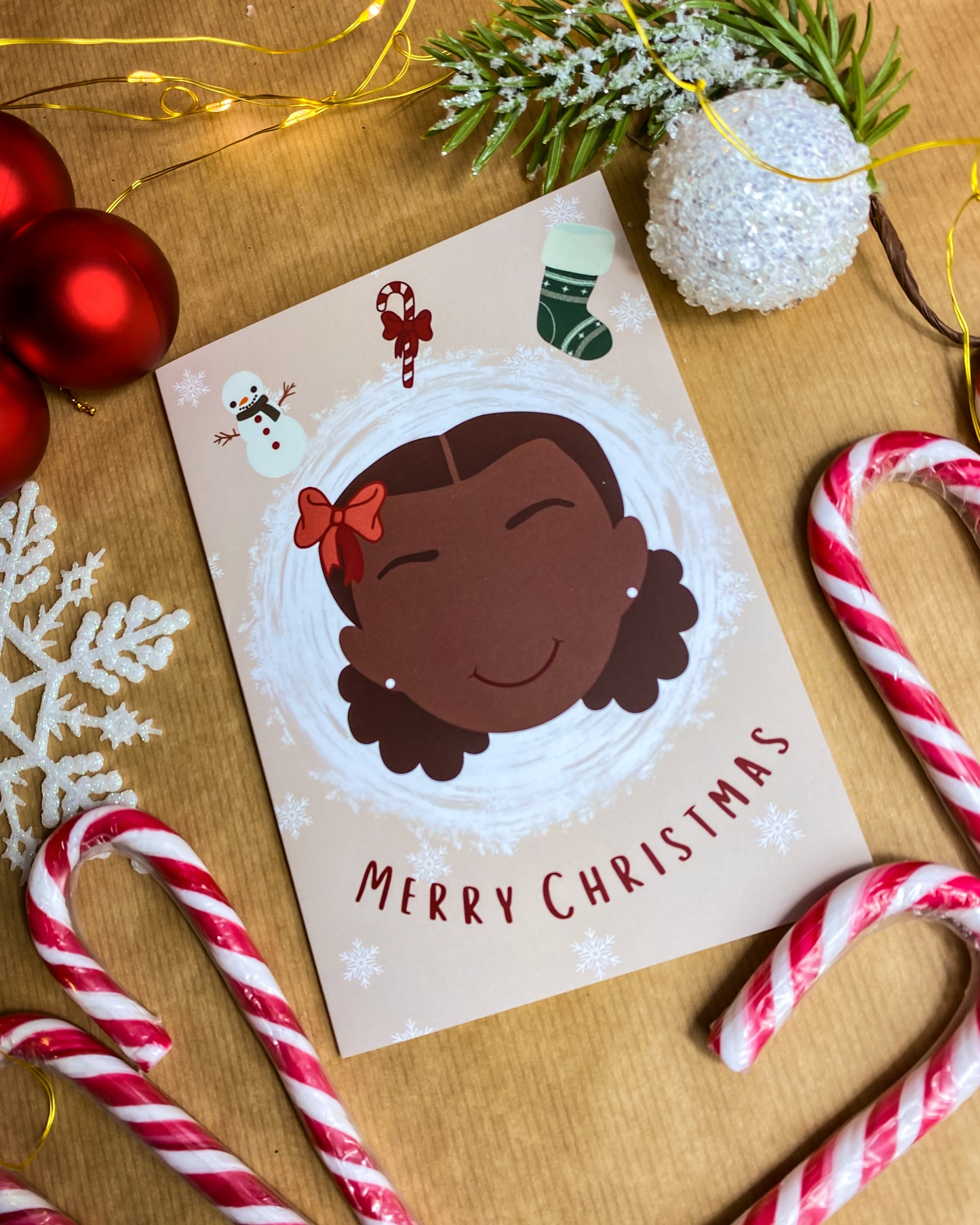 Black Girl Mini Christmas Card - Children's Seasons Greetings Holiday Card  Merry Christmas Card