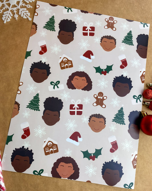 Black Kids Christmas Ethnic Mixed Race Children Wrapping Paper Gift Wrap Boys & Girls Boy little Girl