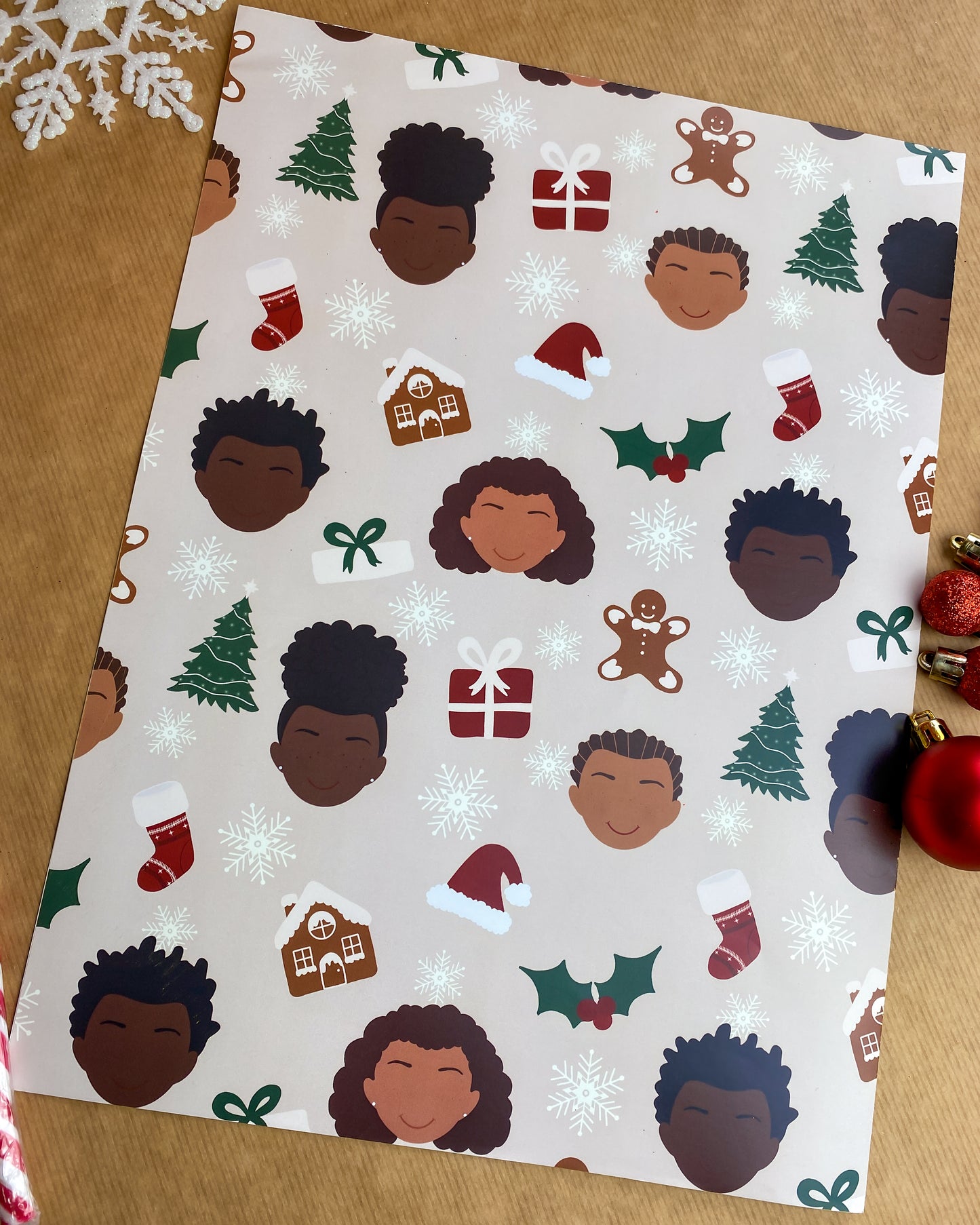 Black Kids Christmas Ethnic Mixed Race Children Wrapping Paper Gift Wrap Boys & Girls Boy little Girl