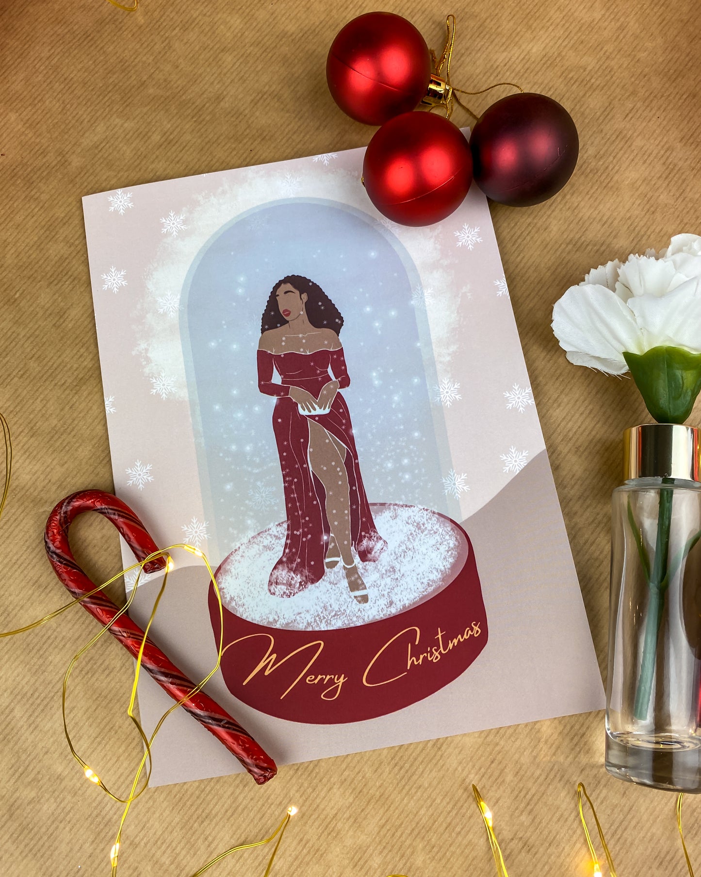 Black Woman Snow Globe, Seasons Greetings - Black Christmas Card