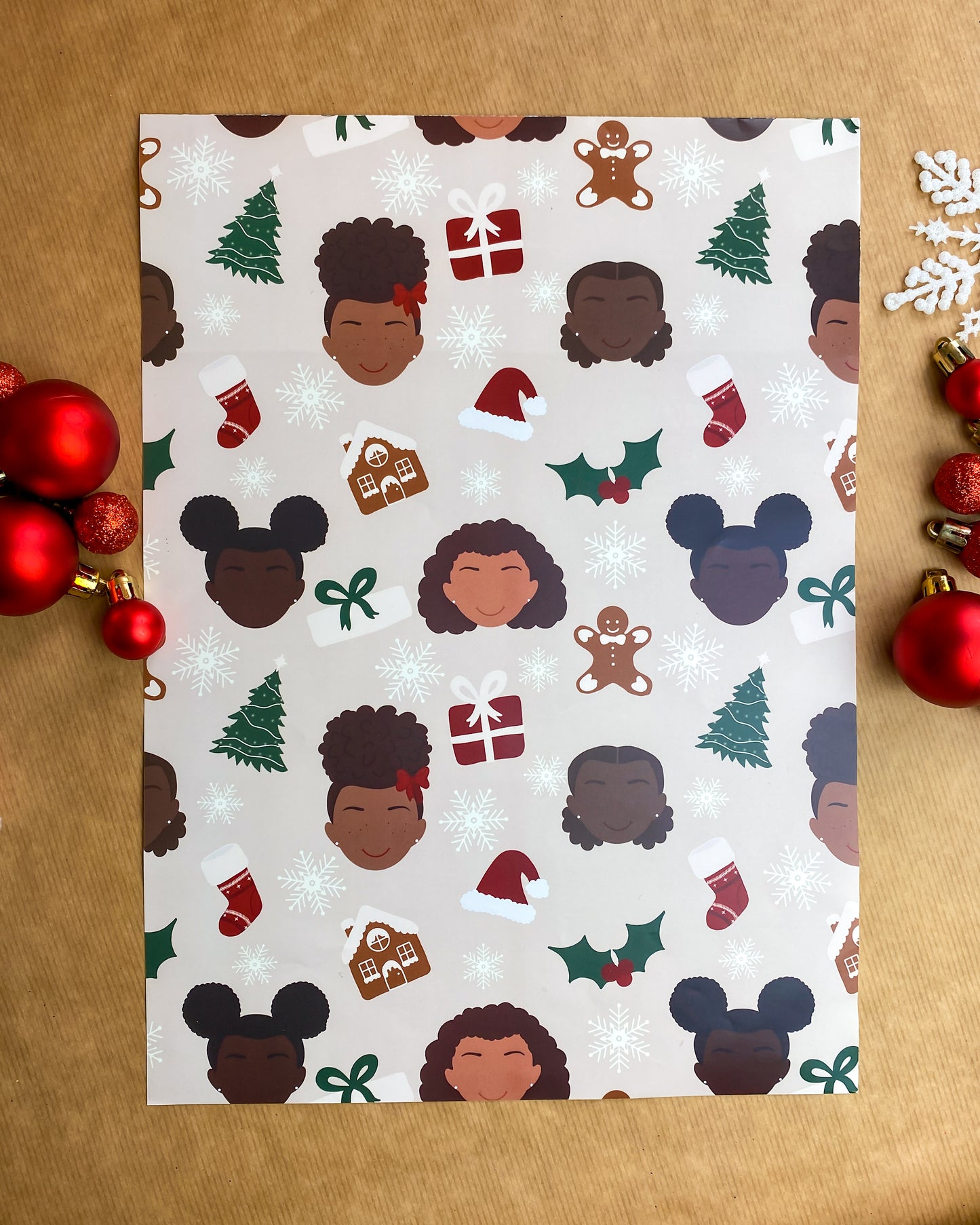 Black Girl Kids Christmas Ethnic Mixed Race Children Wrapping Paper Gift Wrap Boys & Girls Boy little Girl