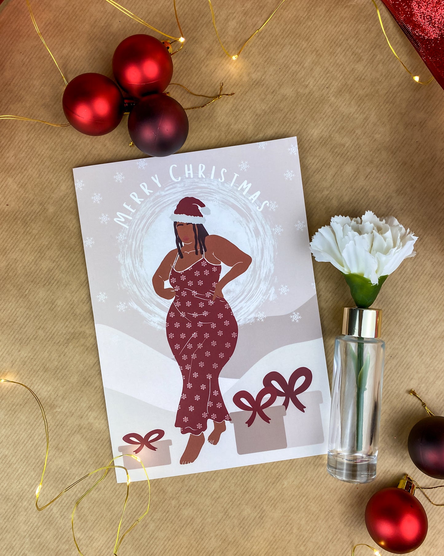 Mrs Claus Black Woman Christmas Card, Seasons Greetings - Black Christmas Card