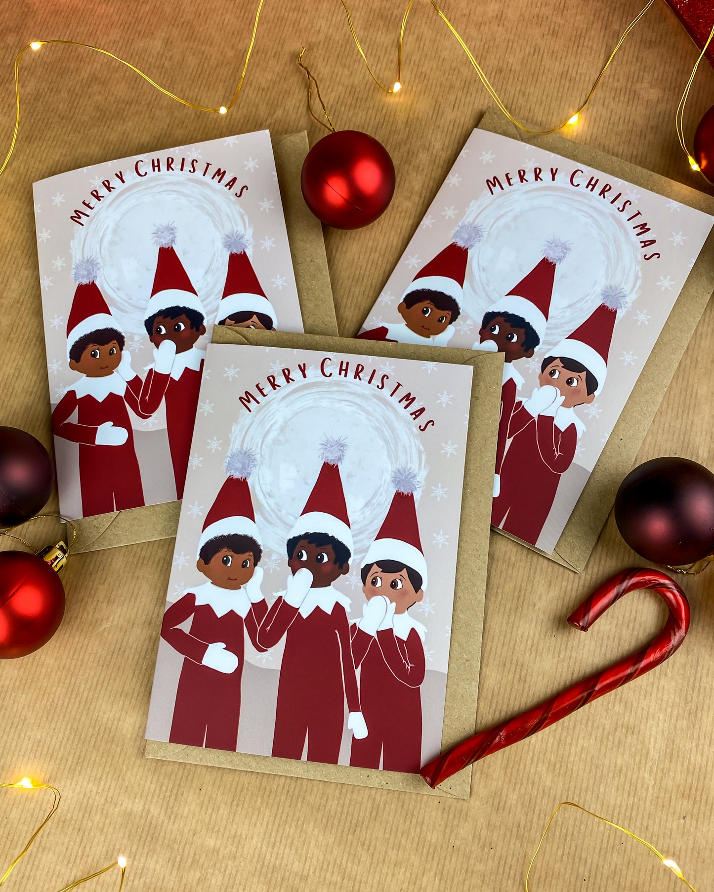 Multipack Black Elf On The Shelf 5 Pack Christmas Cards - Children's Seasons Greetings