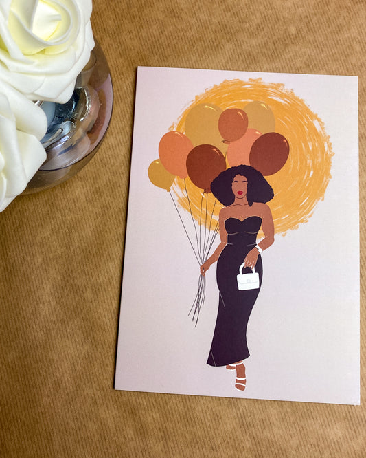 Birthday Balloons - Black Woman Mixed Race Birthday Card