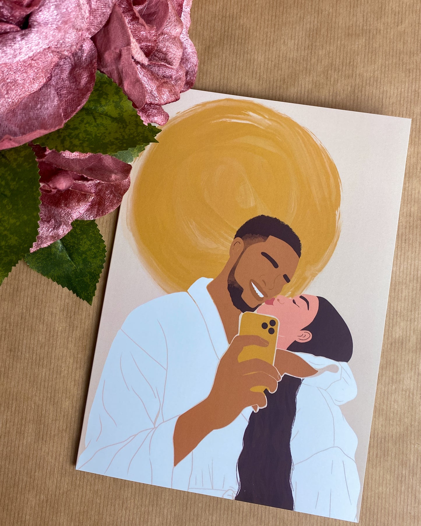 Selfie Lovers / Interracial Mixed Race White Couple Greetings Card