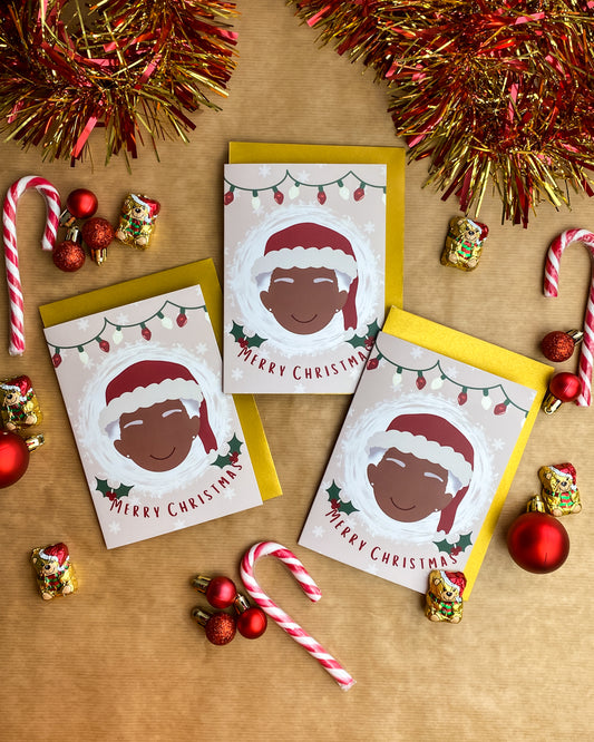 Black Mrs Santa / Mixed Race Kids 6 Pack Christmas Card Multipack - Children's Seasons Greetings Cards Diverse Black Greeting Cards
