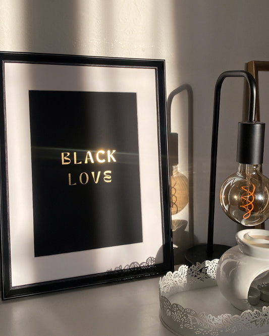 Black Love A4 Art Print. Black Velvet & Gold Limited Edition.
