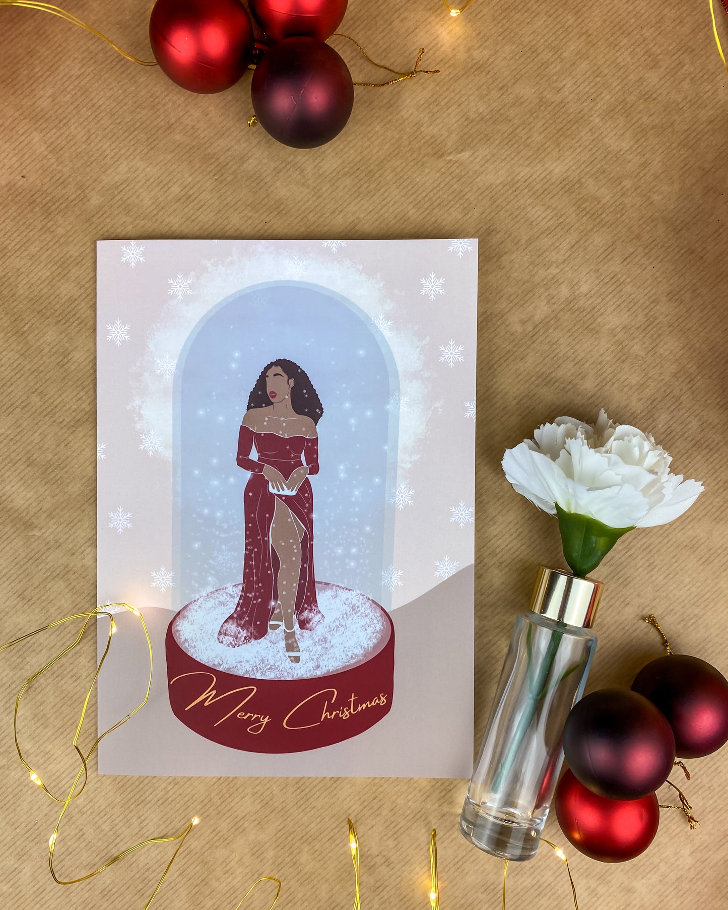 Black Woman Snow Globe, Seasons Greetings - Black Christmas Card