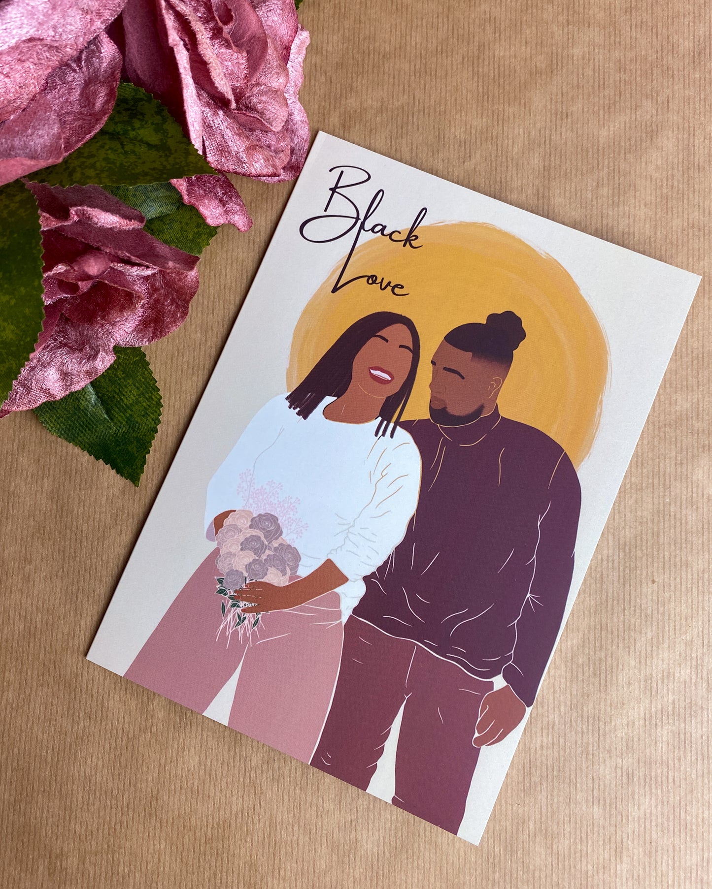 Black Lovers / Mixed Race Couple Greetings Card Locs braids