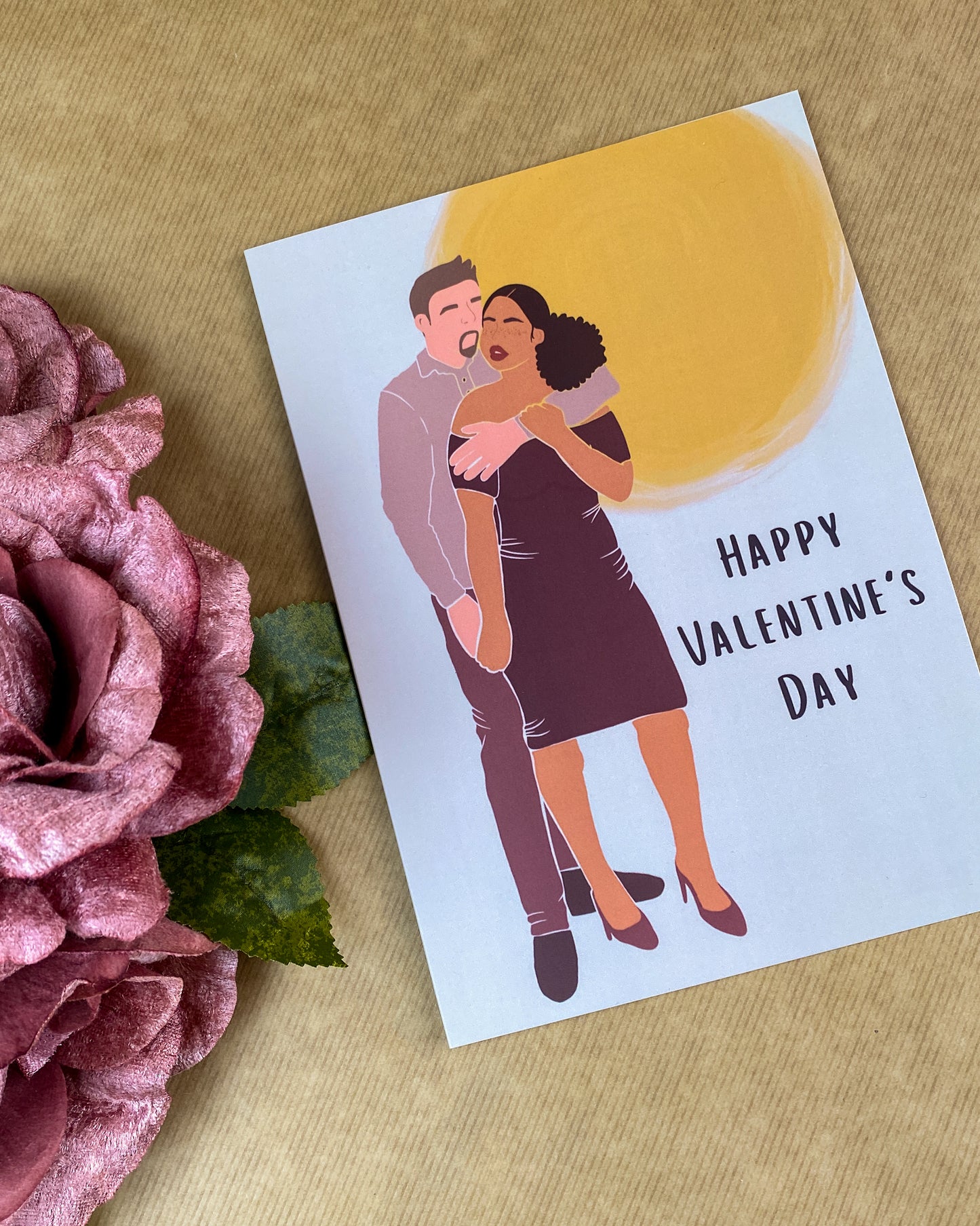 Embracing Lovers / Interracial Valentines Day Greetings Card