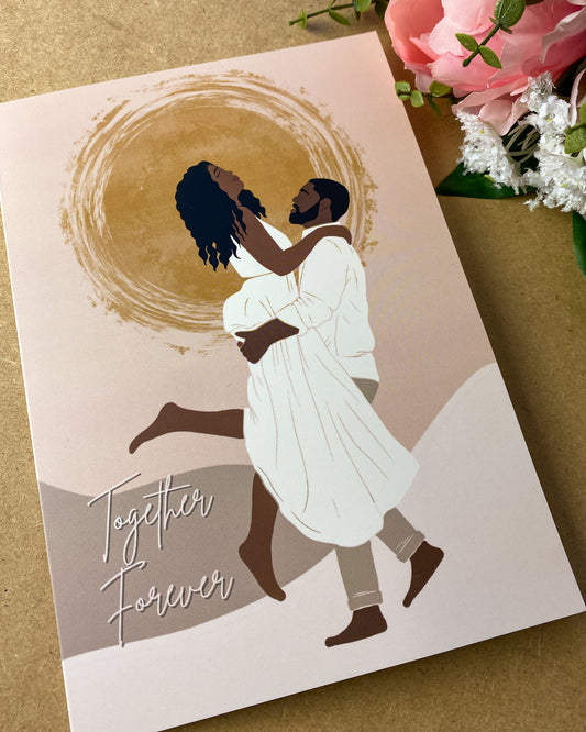Embracing Lover’s - Black Love Valentine Day Anniversary Wedding  Greetings Card