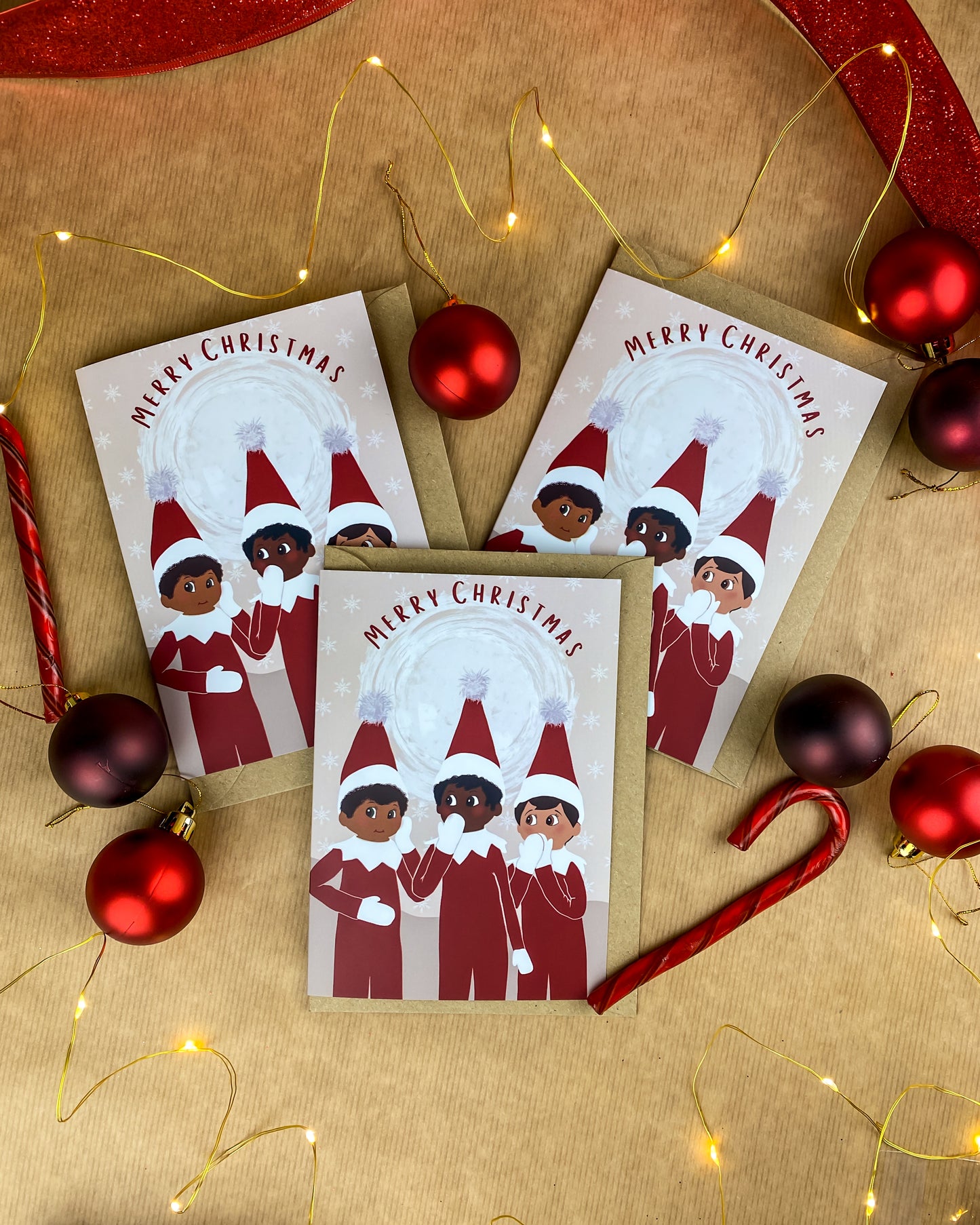 Multipack Black Elf On The Shelf 6 Pack Christmas Cards - Children's Seasons Greetings