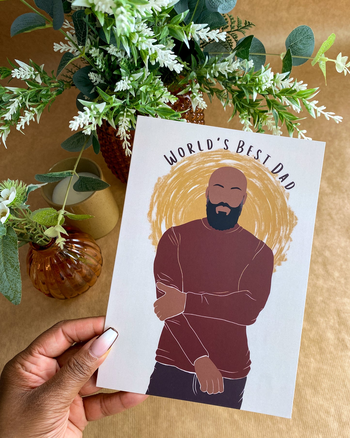 Bald & Bearded Black Father’s Day Card. Black Best Dad Card.