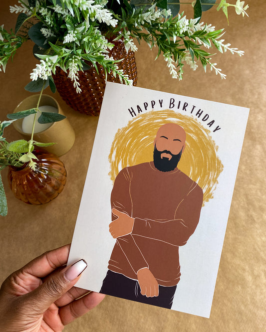 Bald & Bearded Mixed Race / Black Man Birthday Card. Black Dad Card.