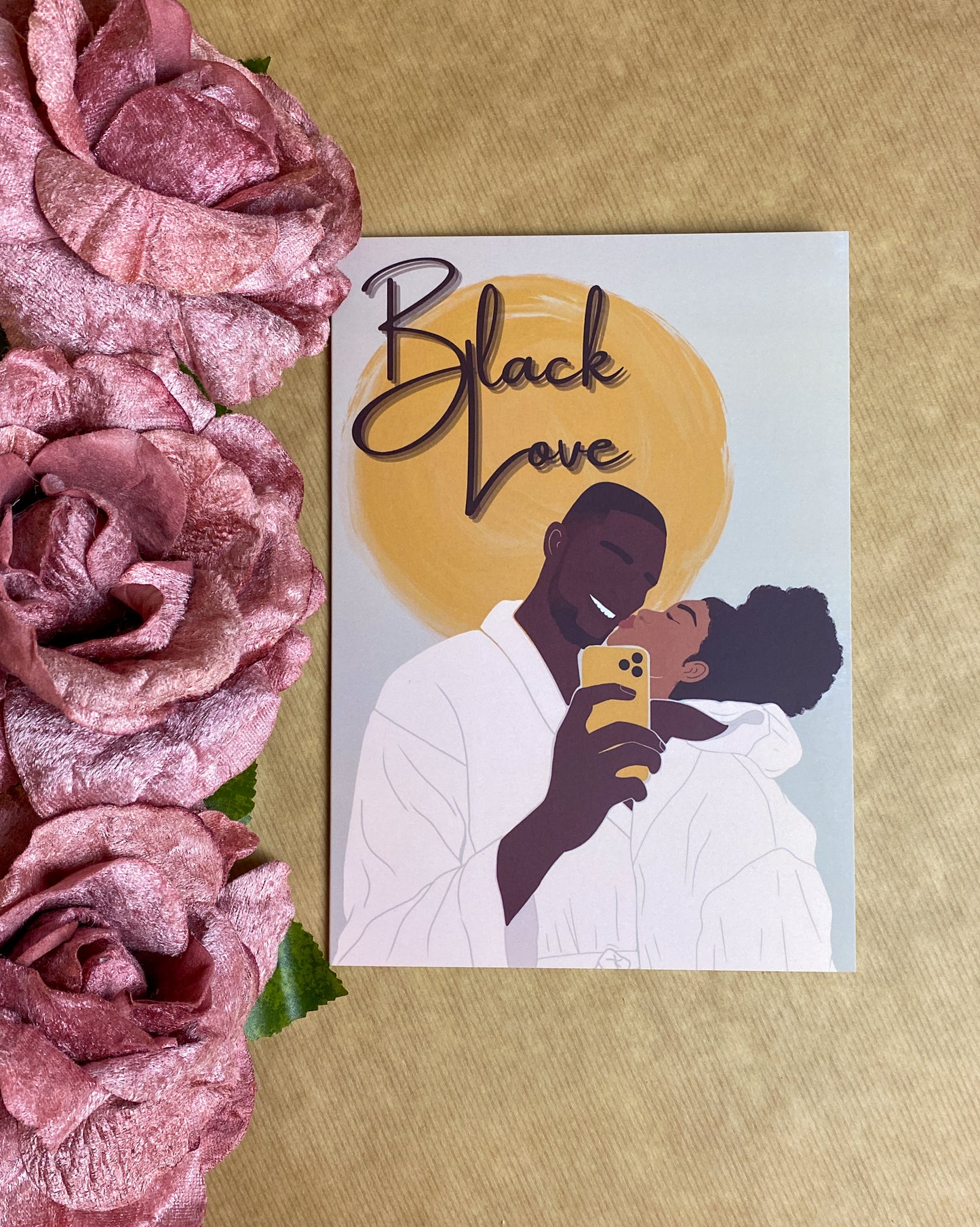Selfie Lover’s Black Love Couple Greetings Card Mixed Race