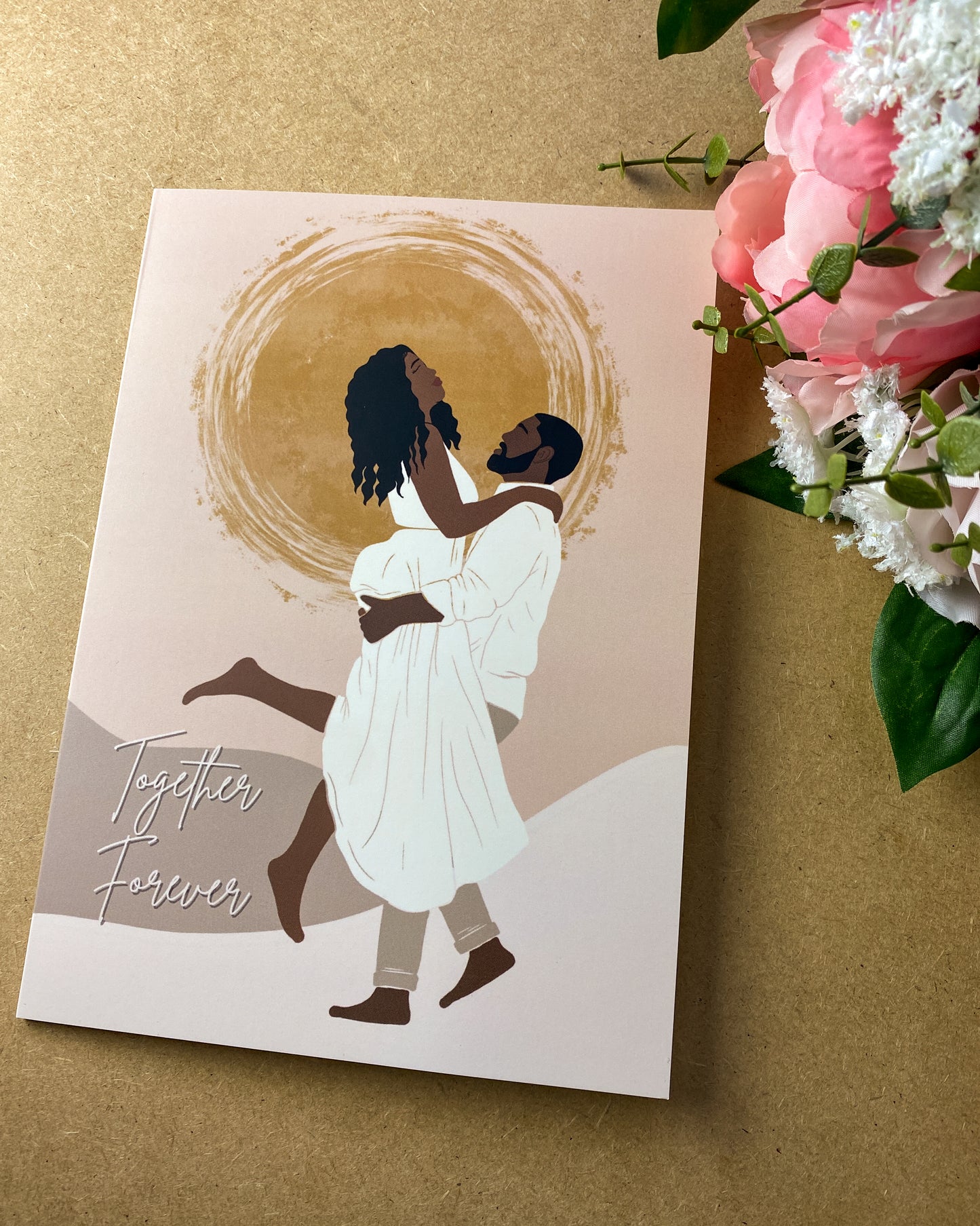Embracing Lover’s - Black Love Valentine Day Anniversary Wedding  Greetings Card