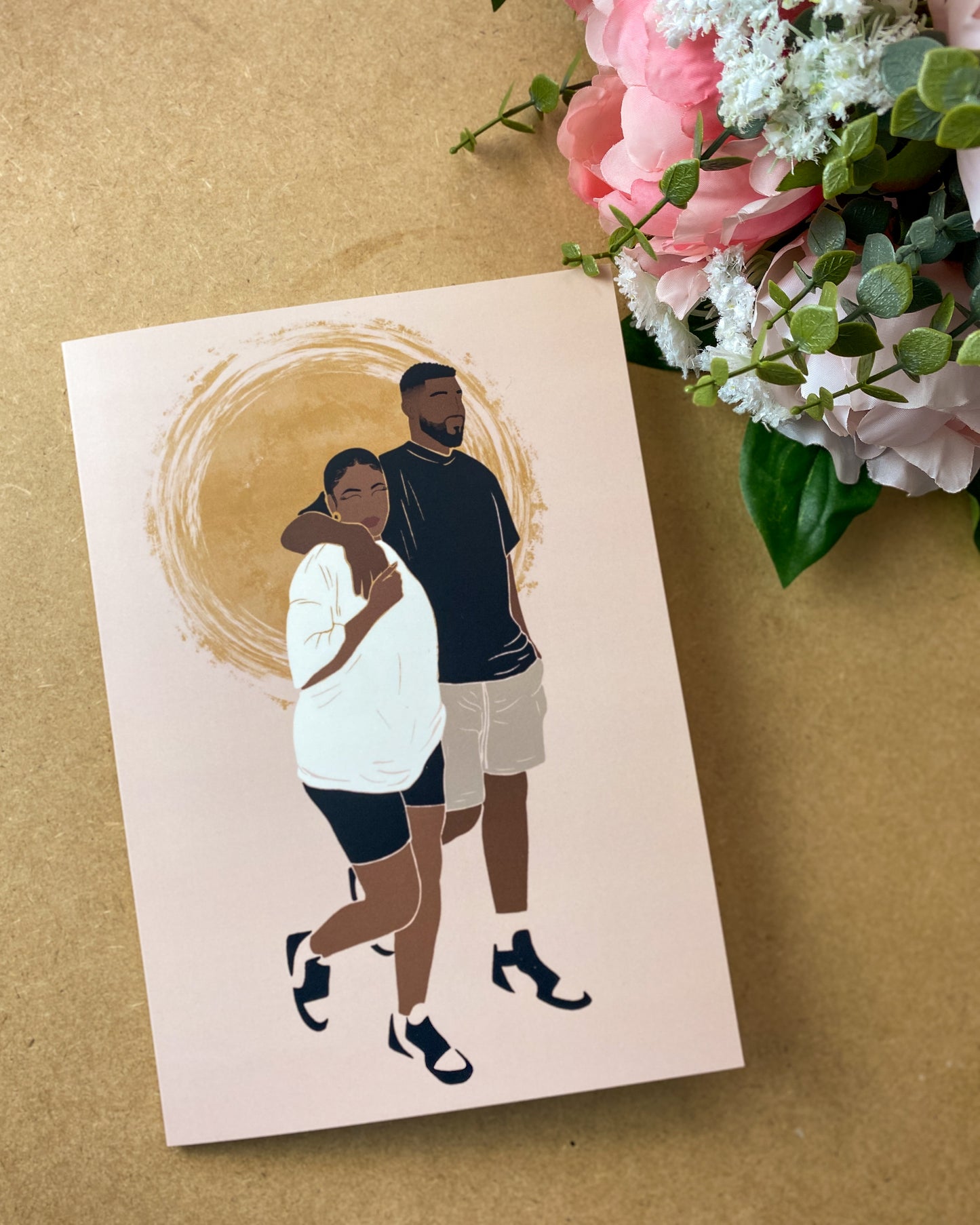 Walking Lovers / Black Mixed Race Valentines Day Greetings Card