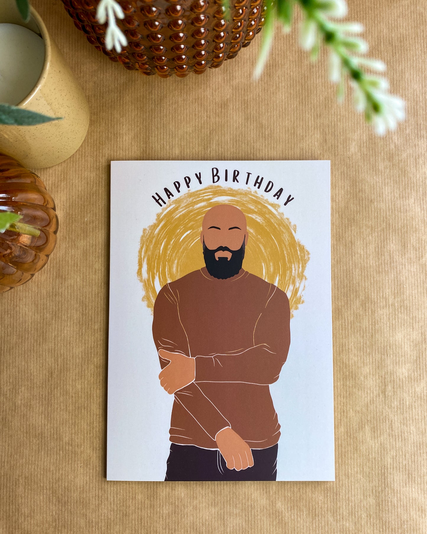 Bald & Bearded Mixed Race / Black Man Birthday Card. Black Dad Card.
