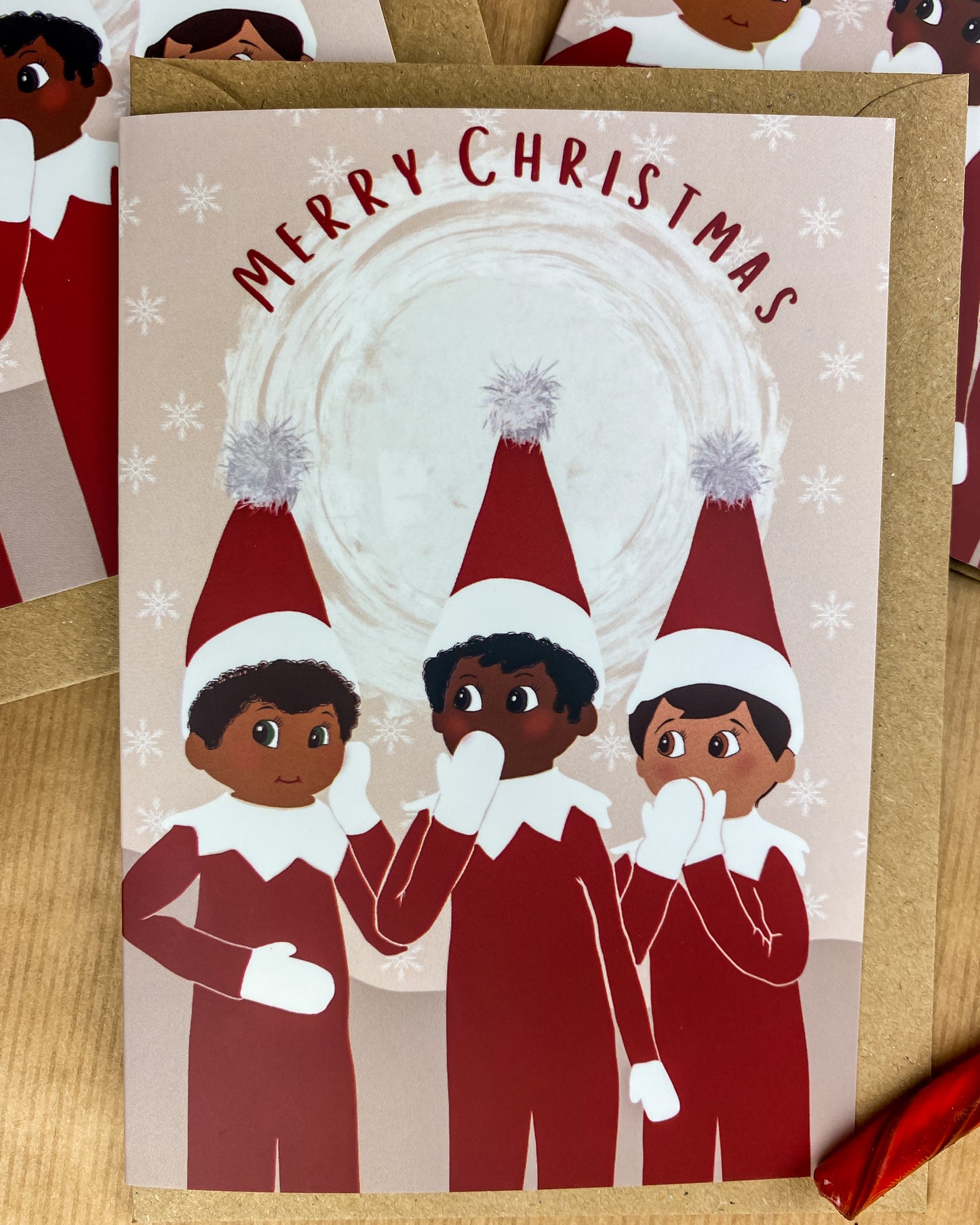 Multipack Black Elf On The Shelf 6 Pack Christmas Cards - Children's Seasons Greetings -