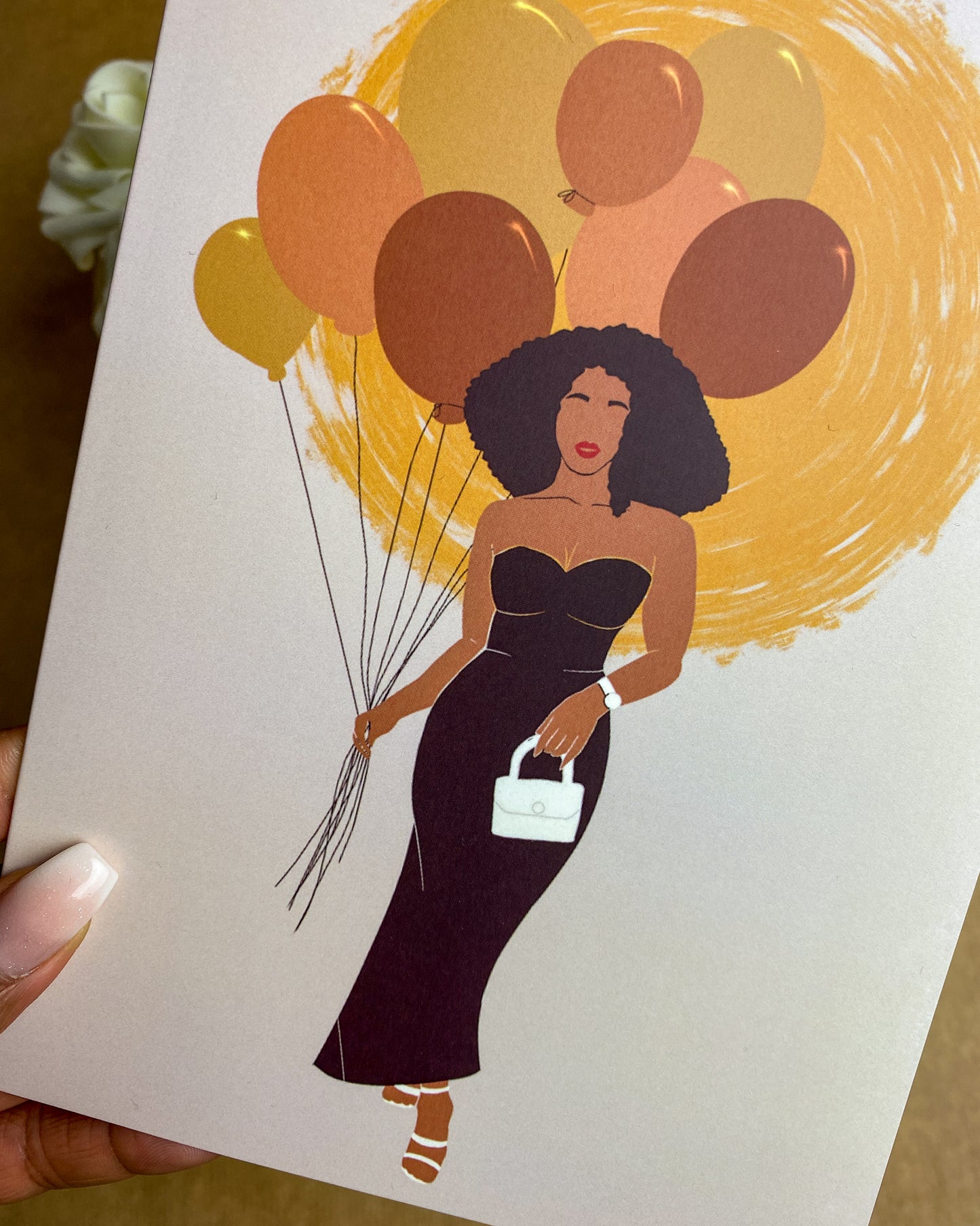 Birthday Balloons - Black Woman Mixed Race Birthday Card