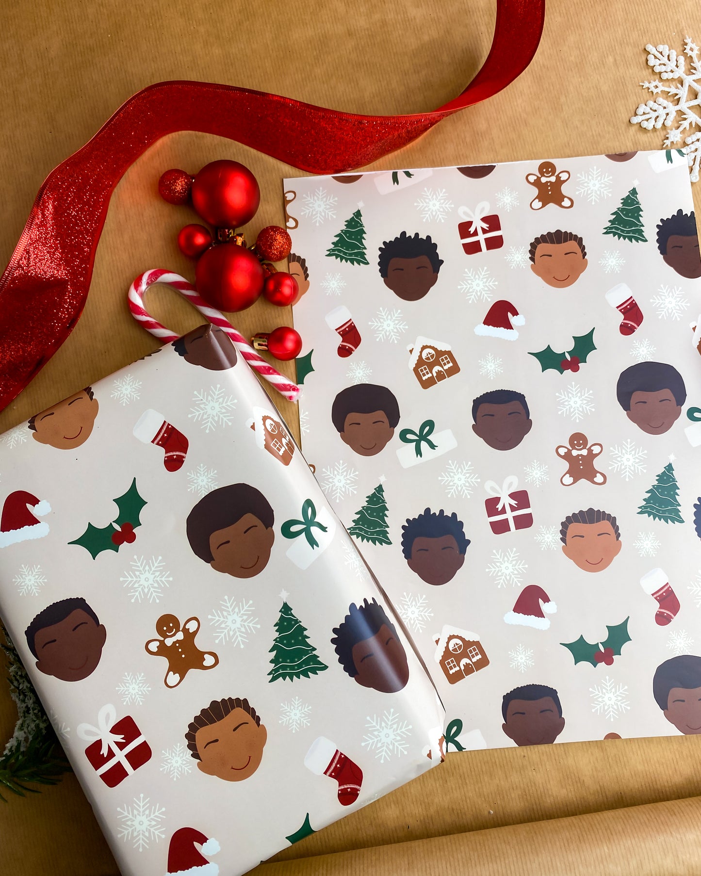 Black Boys Kids Christmas Ethnic Mixed Race Children Wrapping Paper Gift Wrap Boys & Girls Boy little Girl