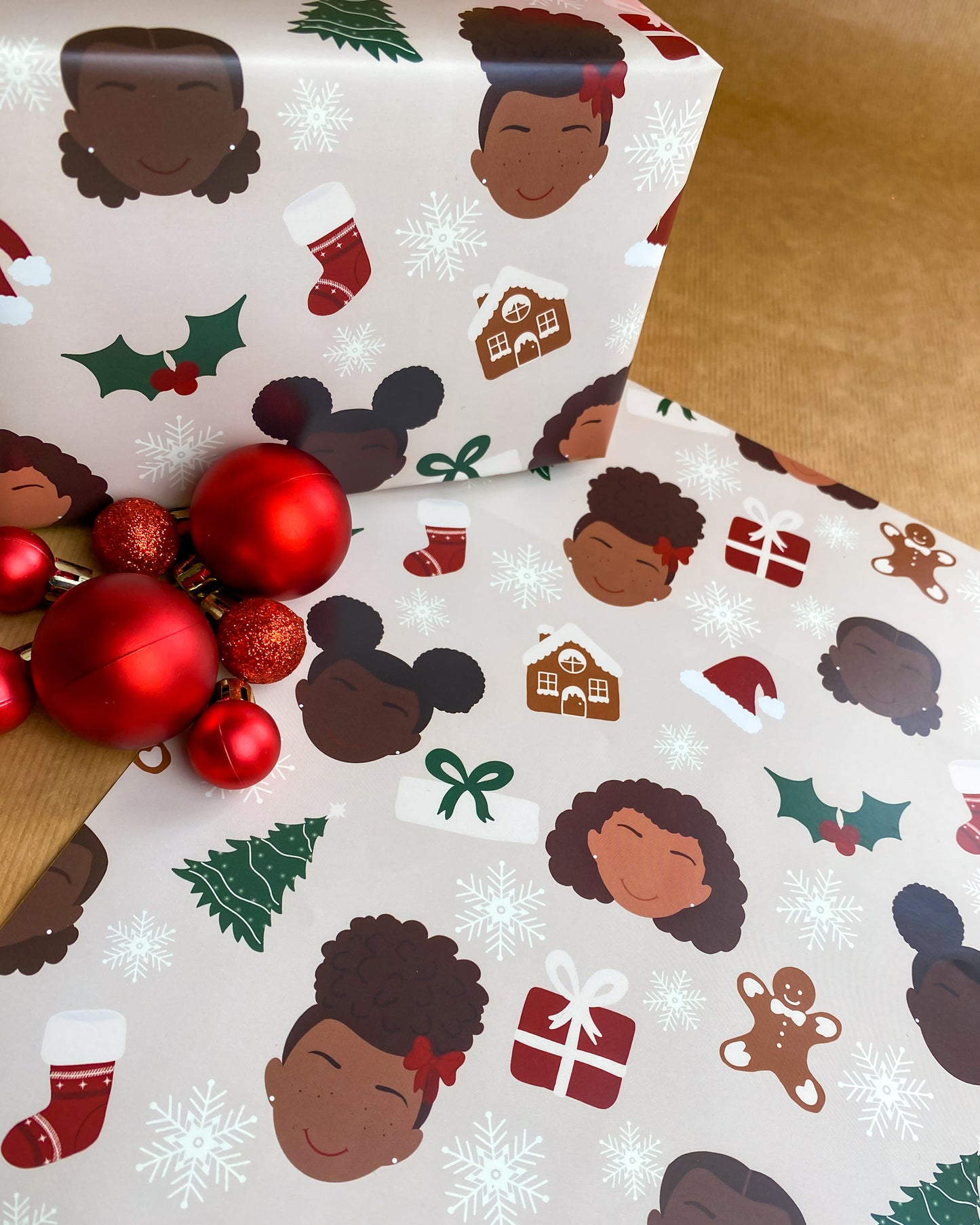 Black Girl Kids Christmas Ethnic Mixed Race Children Wrapping Paper Gift Wrap Boys & Girls Boy little Girl