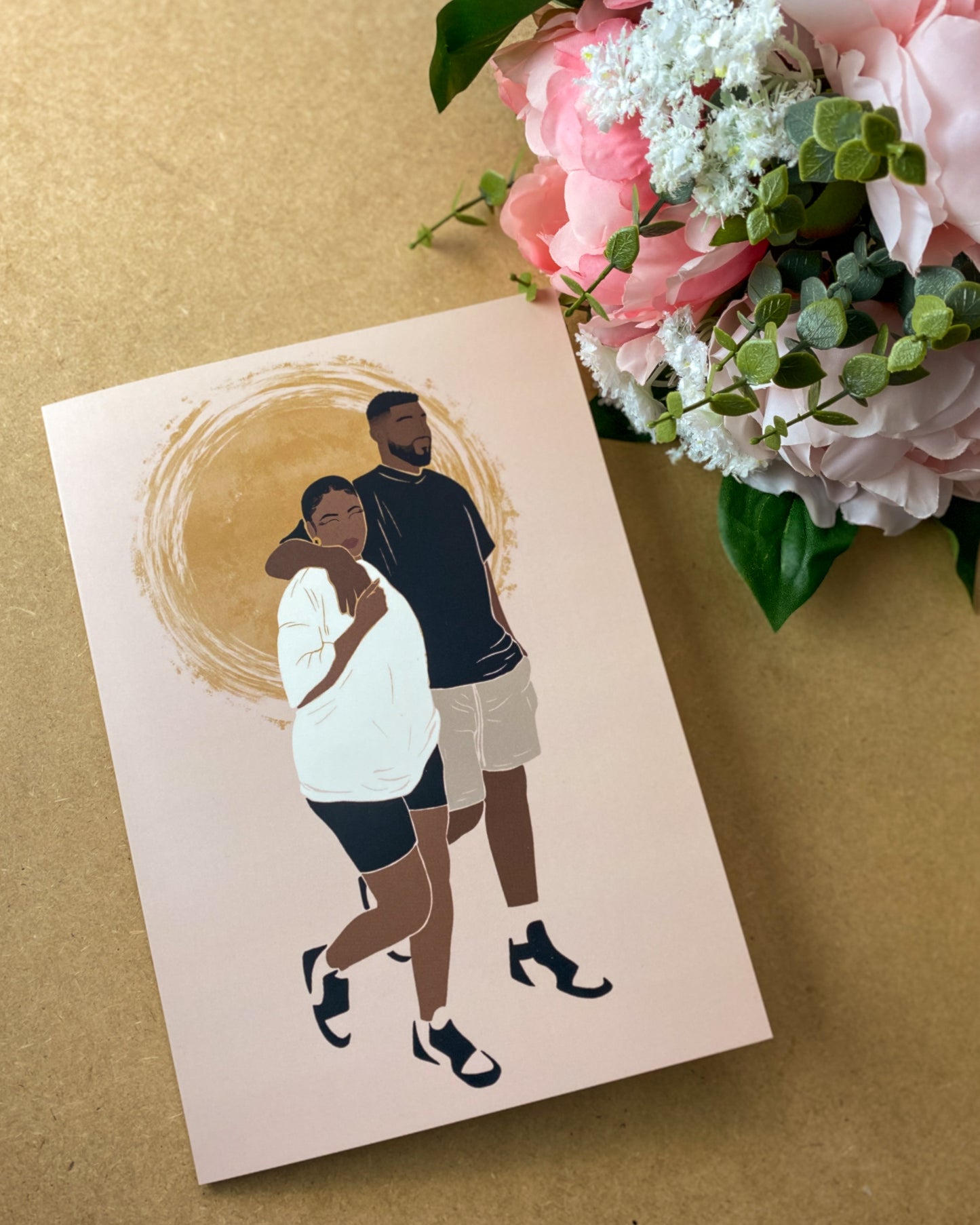 Walking Lovers / Black Mixed Race Valentines Day Greetings Card